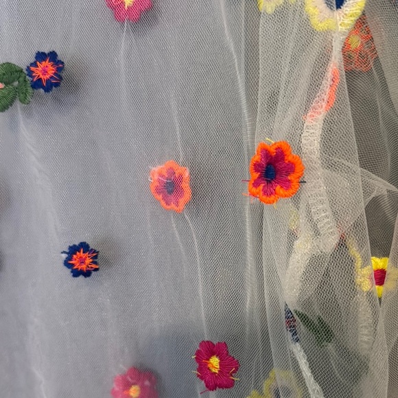 SHEIN Pink and Blue Sheer Embellished 3/4 Sleeve Blouse - Picture 6 of 6